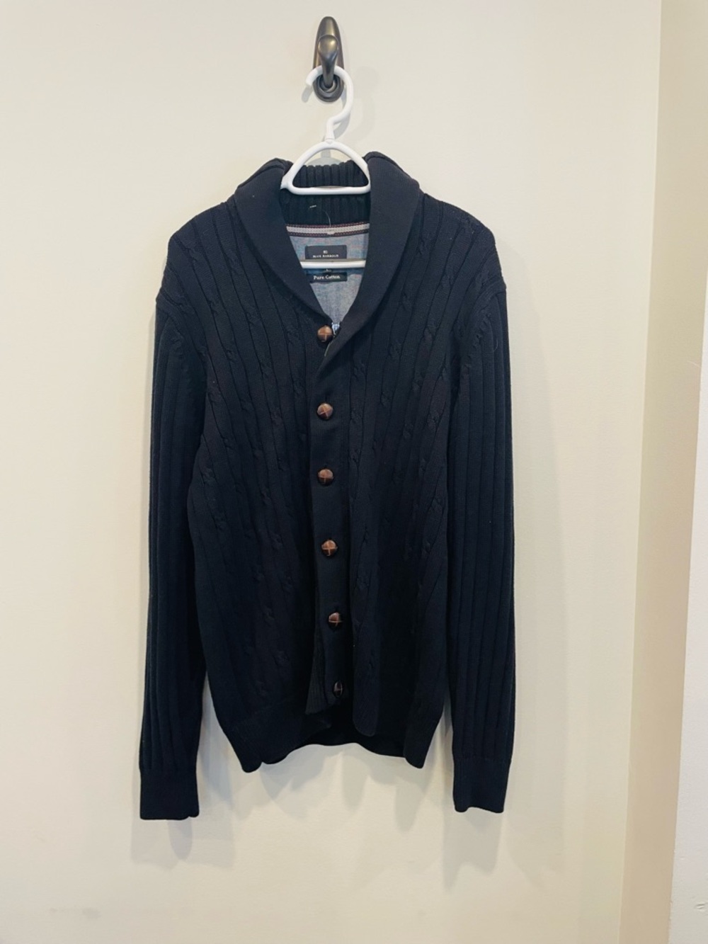 Blue Harbour M&S Navy Cable-Knit Shawl Collar Button Cardigan